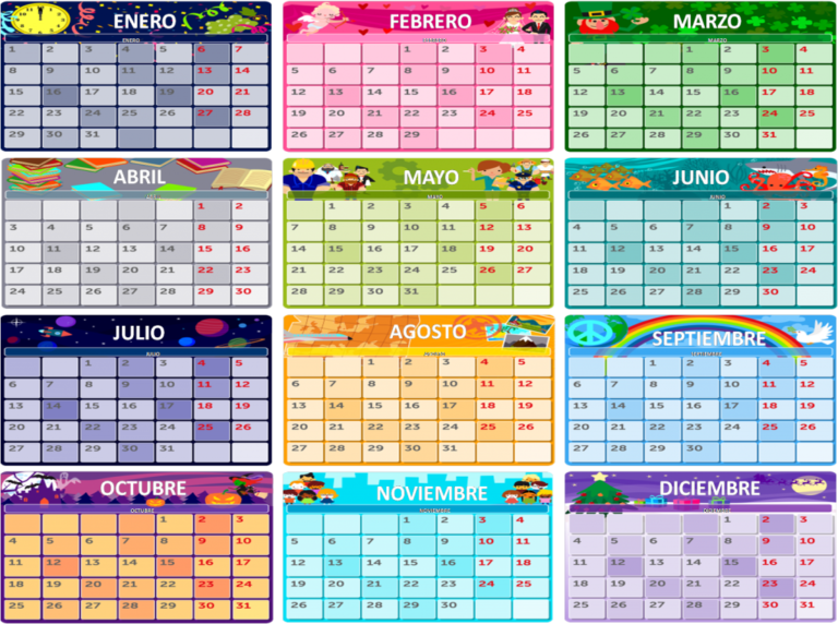 Cuántos meses tiene cada mes del año y cuáles son sus nombres 29 calendario con los meses del ano